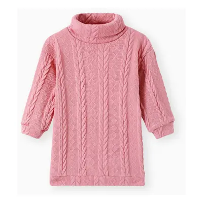 Toddler Girl Turtleneck Cable Knit Long-sleeve Sweater Dress