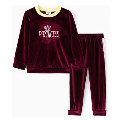 2-piece Baby / Toddler Letter Fleece Long-sleeve Pullover and Pants Set