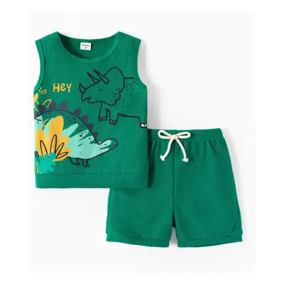 Toddler Boy 2pcs Dino Print Tank Top and Shorts Set