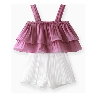 2pcs Toddler Girl Elegant Pleated Camisole and Shorts Set