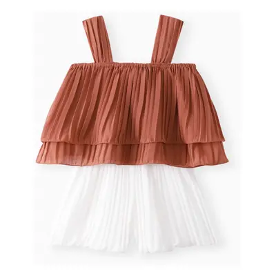 2pcs Toddler Girl Elegant Pleated Camisole and Shorts Set