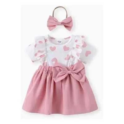 Baby Girl Valentine's Dress with Heart Print and Headband