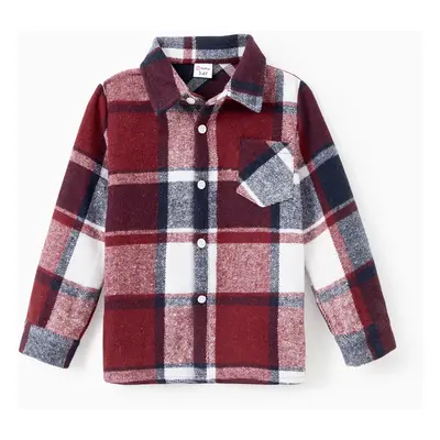 Family Matching Casual Long Sleeve Plaid Design Shirts and Knit Splicing Belted Dresses Sets