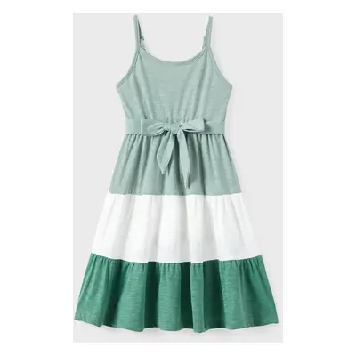 Family Matching Sets Color Block Tee and Wrap Front Pleated Dress with Hidden Snap Button