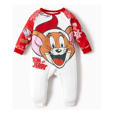 Tom and Jerry Family Matching Red Christmas Graphic Raglan-sleeve Pajamas Sets (Flame Resistant)