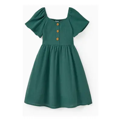 Mommy and Me 100% Cotton Muslin Green Shirred Back Twist Knot Flutter Sleeves Dress