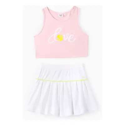 Kid Girl 2pcs Sporty Ball Print Tank Top and Skirt Set