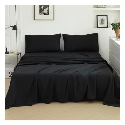 Solid Color Bedding Set: Three-piece Set with Fitted Sheet, Pillowcase, and Flat Sheet