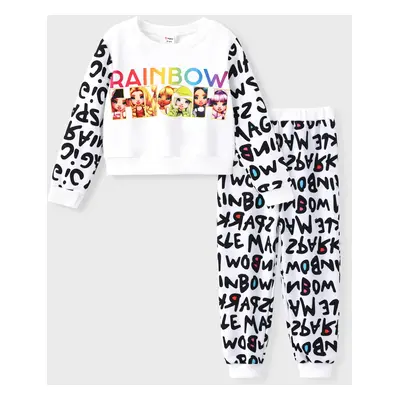 Rainbow High Toddler/Kid Girl 2pcs Character Letter Gradient Print Long-sleeve Sweatshirt And Pa