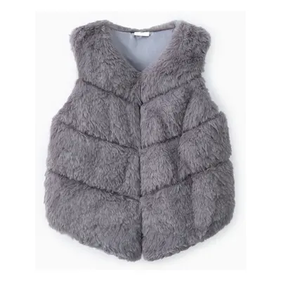 Toddler Girl Trendy Button Design Fuzzy Faux Fur Vest Coat