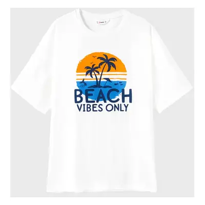 Family Matching Island and Coconut Tree Pattern Beach Vacation Oversize Graphic Tee