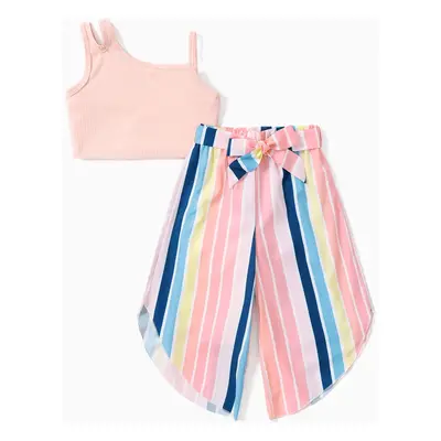 2-piece Kid Solid Top and Allover Stripe Print Pants Set