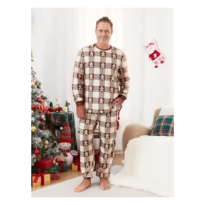 Christmas Pajamas Family Matching Gingerbread Man Graphic Plaid Pattern Henley Neck Button PJs