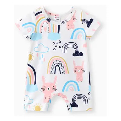 Baby Girl Rabbit Print Short-sleeve Romper