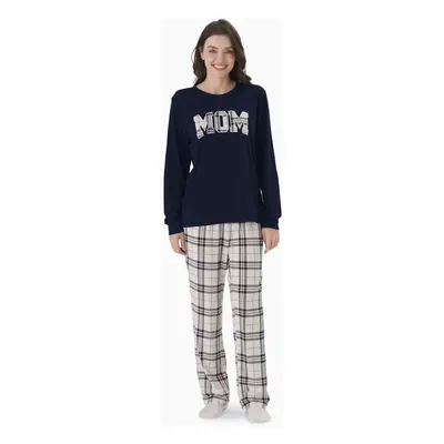 Family Matching School Grid Letter Print Patch Long Sleeve Pajamas Sets