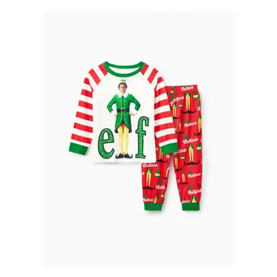 ELF Family Matching Christmas Character Striped Print Colorblock Pajamas Set (Flame Resistant)