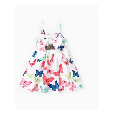 Sweet Butterfly Toddler Girl Dress with Hanging Strap - Polyester Spandex Blend