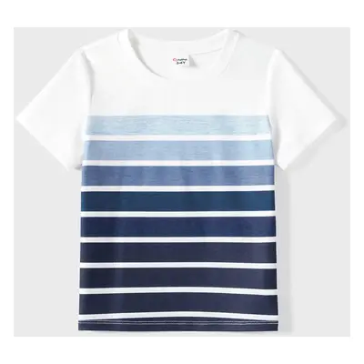 Family Matching Belted Ombre Slip Dresses and Striped Short-sleeve T-shirts Sets