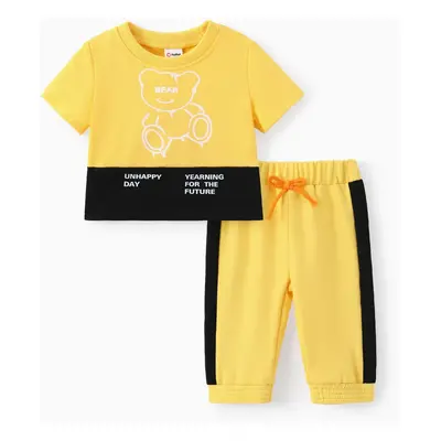 Baby Boy 2pcs Letter Print Colorblock Tee and Pants Set