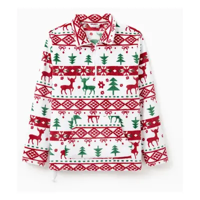 Matching Christmas Pullover Flannel Fleece Mid-Neck Zipper Tops with Pocket