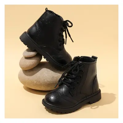 Toddler / Kid Side Zipper Lace Up Front Black Boots