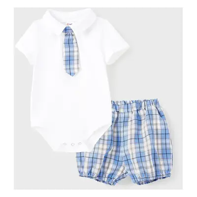 Family Matching Sets Preppy Style Blue Plaid Shirt or School Uniform Vibe Co-ord Set with Tie