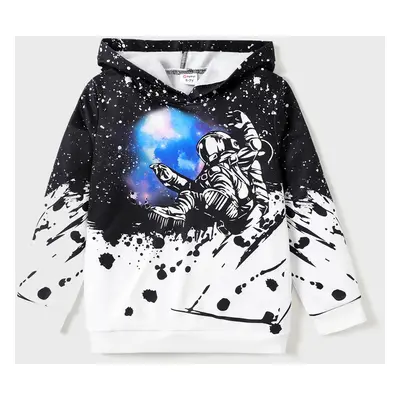 Kid Boy Space Print Trendy Hooded Long Sleeve Sweatshirt