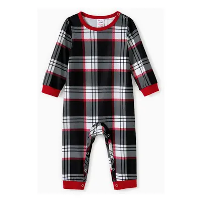 Christmas Family Matching Black Raglan Sleeves Red Cuffs Reindeer Graphic Plaid Pants Pajamas Se