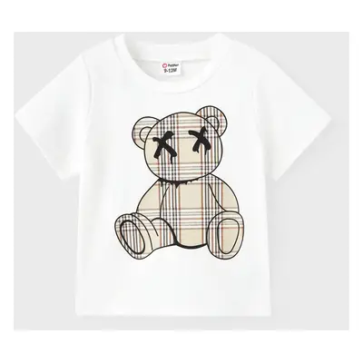 Baby Girl/Boy Plaid Bear Graphic Short-sleeve Tee