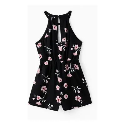 Kid Girl Floral Print Halterneck Jumpsuit