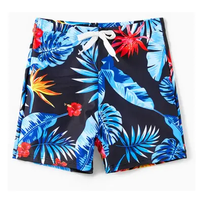 Family Matching Floral Drawstring Swim Trunks or Mesh Cross Strap One-Piece Swimsuit