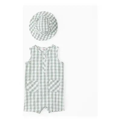 Baby Boy 2pcs Grid Print Jumpsuit with Hat