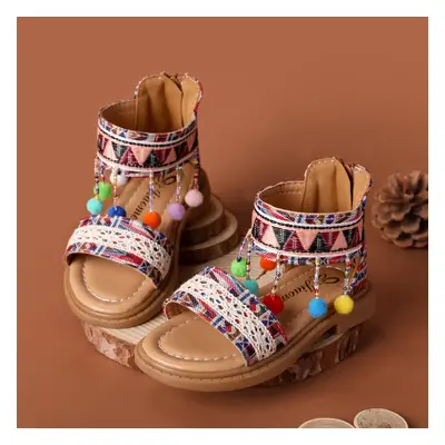 Toddler/Kids Girl Geometric Bohemia Knitted Tassel Zipper Sandals