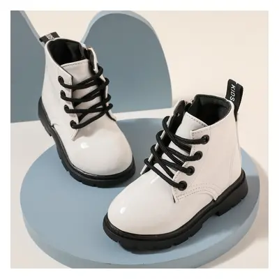 Toddler / Kid Side Zipper Lace Up Front White Boots