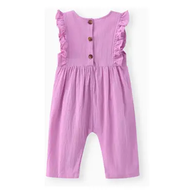 Solid Ruffle Decor Sleeveless Baby Loose fit Jumpsuit