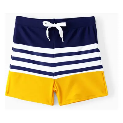 Family Matching Stripe & Colorblock Spliced One Piece Swimsuit or Swim Trunks Shorts