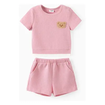 Baby/Toddler Boy/Girl 2pcs Bear Embroidery Tee and Shorts Set