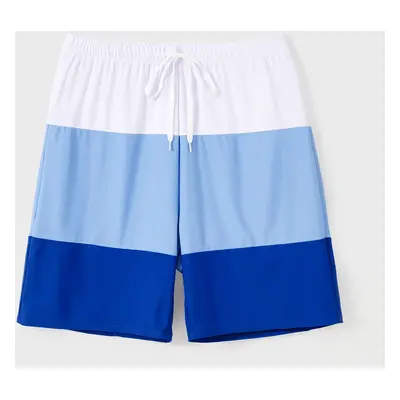 Family Matching Color Block Drawstring Swim Trunks or Floral Ruched One-Piece Swimsuit