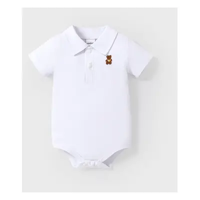 Baby Boy/Girl Cotton Bear Embroidered Polo Collar Romper