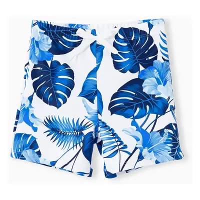 Family Matching Floral Drawstring Swim Trunks or Ruffle One Shoulder Swimsuit with single Strap