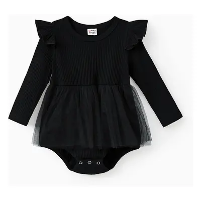 Family Matching Sets Black Plaid Shirt or Elegant Ribbed Top Flowy Tulle Mesh Dress