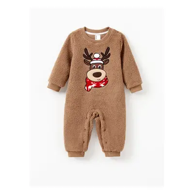 Brown Reindeer Sweatshirts Fluffy Sherpa Fleece Long Sleeves Tops