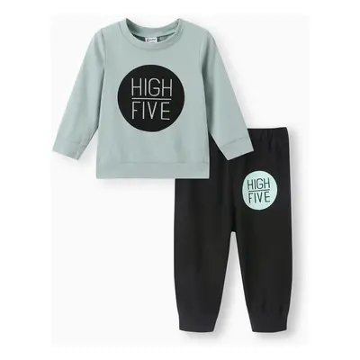 Baby Boy/Girl Clothes 2pcs 95% Cotton Long-sleeve Letter Print Sweatshirt and Pants Set