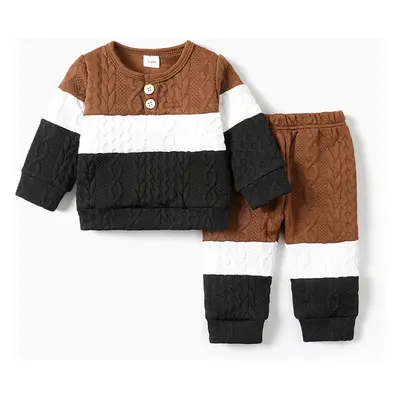 2pcs Baby Color Block Long-sleeve Sweatshirt and Trousers Set