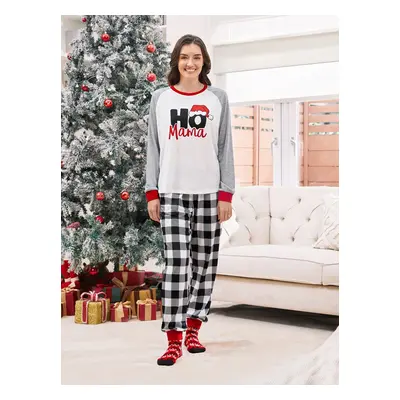 Christmas Pajamas Family Matching Raglan Sleeves Top Plaid Pants PJs Sets