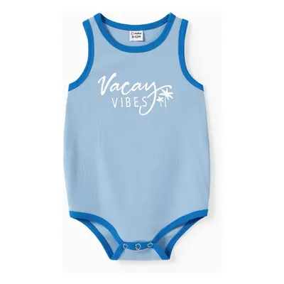 Mommy and Me Matching Vacation Vibe Light Blue Sleeveless Ribbed Tank Top