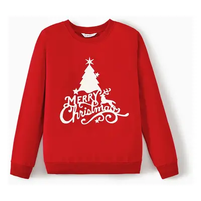 Christmas Family Matching Glow In The Dark Letters Print Long-sleeve Casual Tops