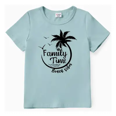 Family Matching 95% Cotton Short-sleeve Coconut Tree & Letter Print T-shirts