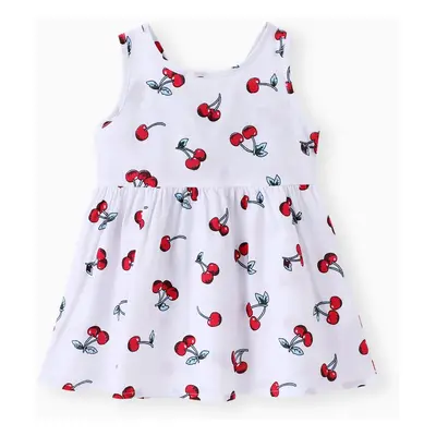 100% Cotton Cherry Print Backless Sleeveless Baby Dress