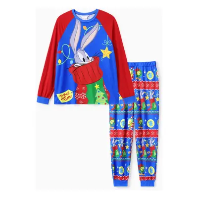 Looney Tunes Family Matching Christmas Character Print Contrasted Long-sleeve Pajamas Set(Flame 